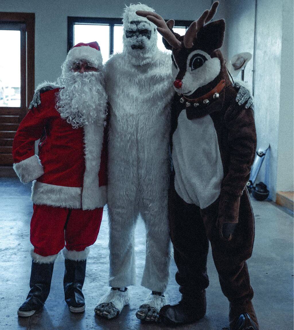 Santa, Yeti, and Rudolph