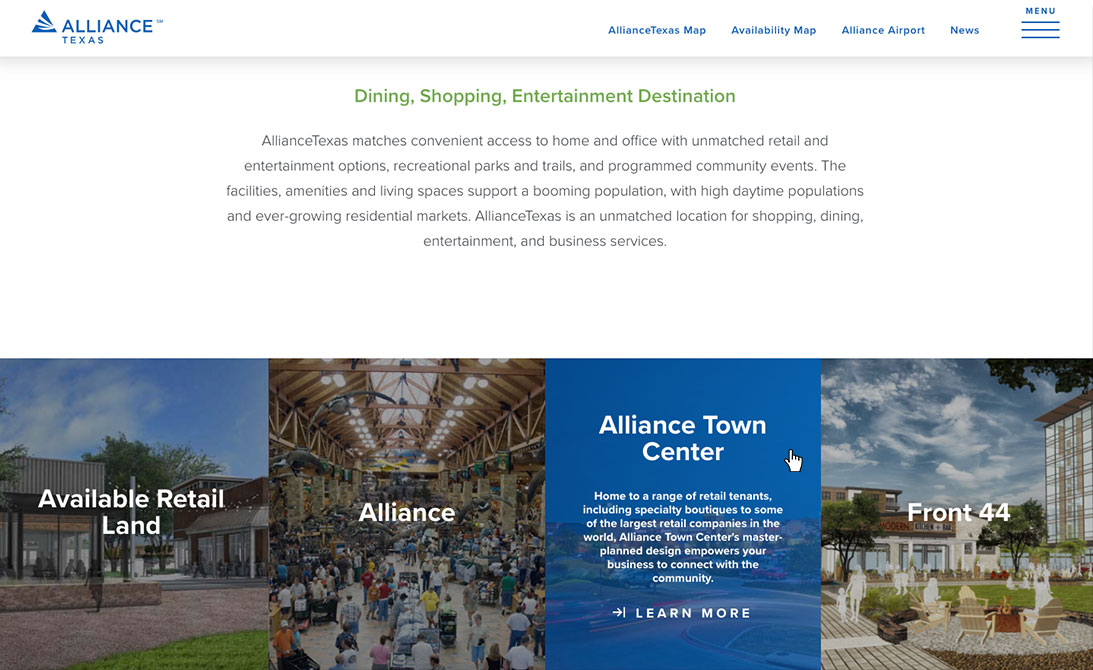 AllianceTexas Website Preview Retail Page