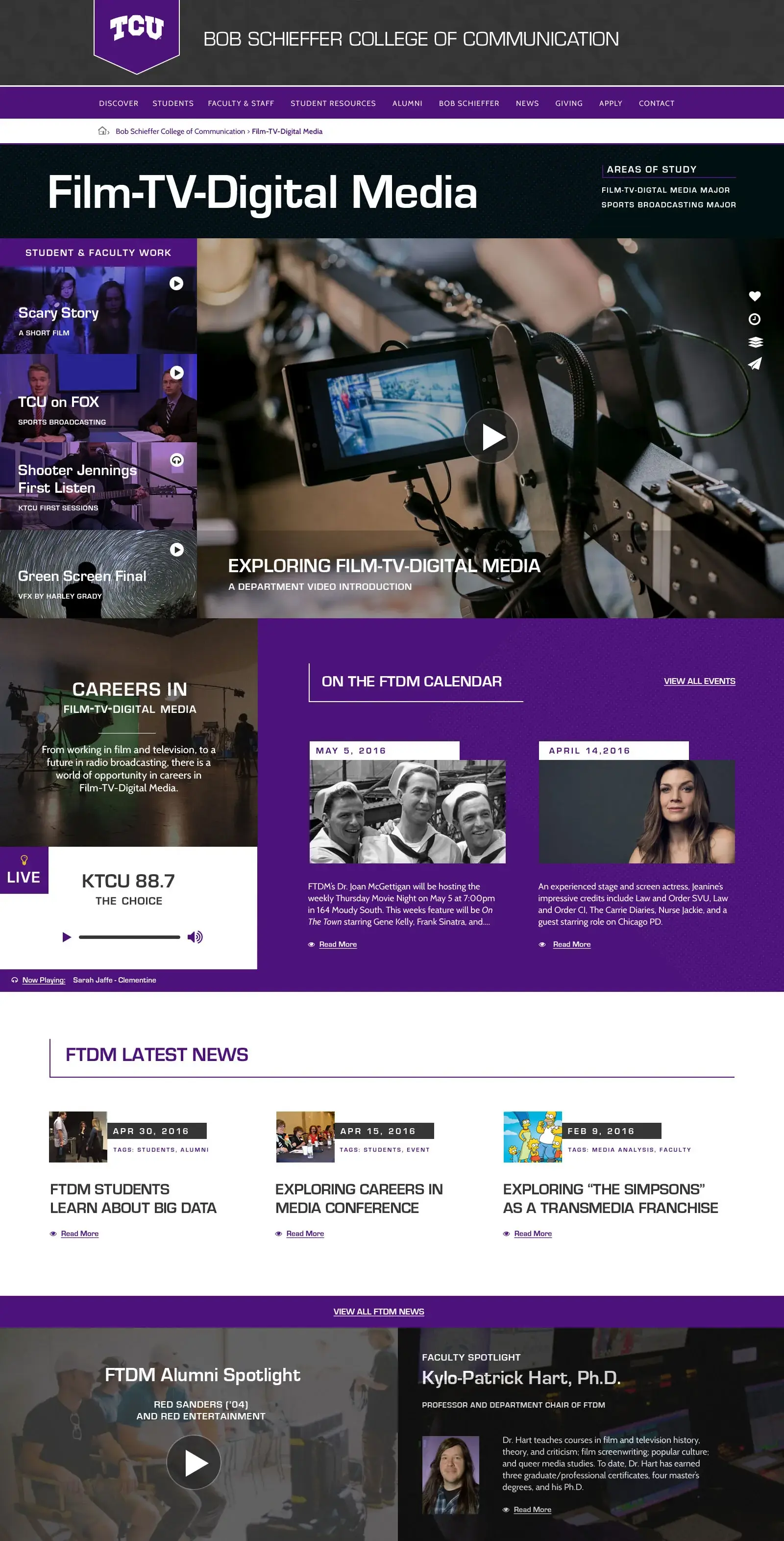 TCU College of Communication Website Preview School of Film TV and Digital Media