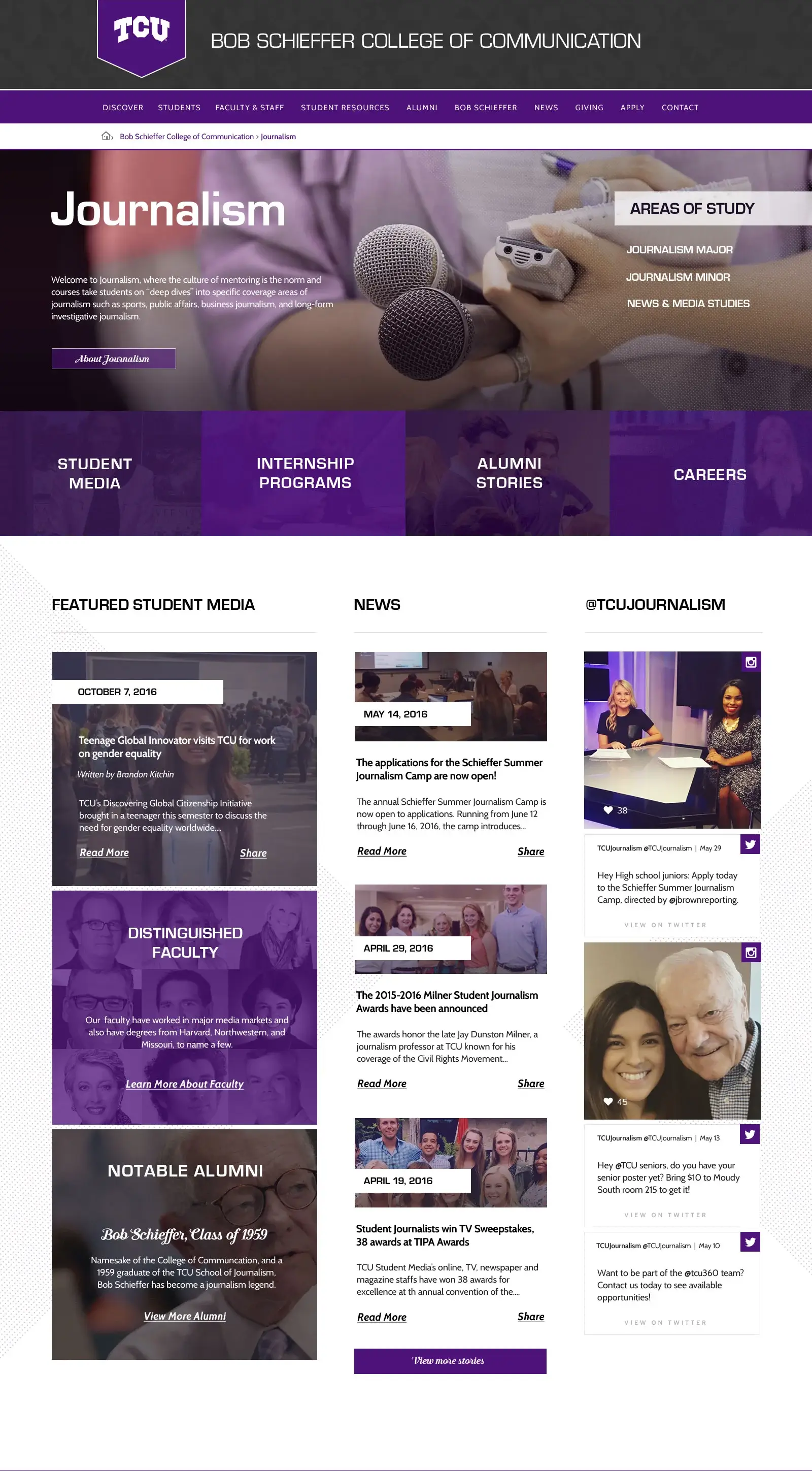 TCU College of Communication Website Preview School of Journalism