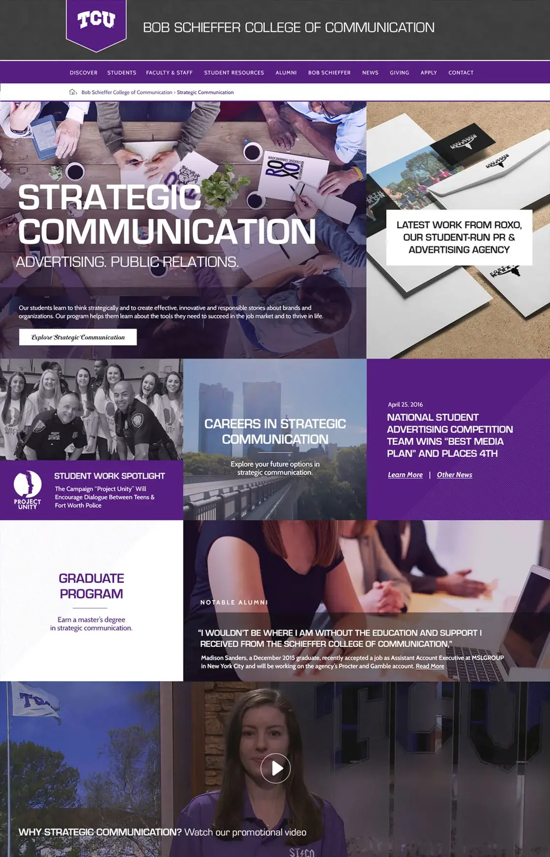 TCU College of Communication Website Preview School of Strategic Communication